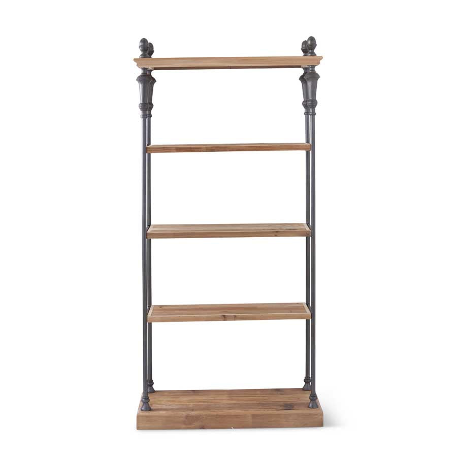 5 TIER FIR WOOD AND METAL WALL SHELF 74"H