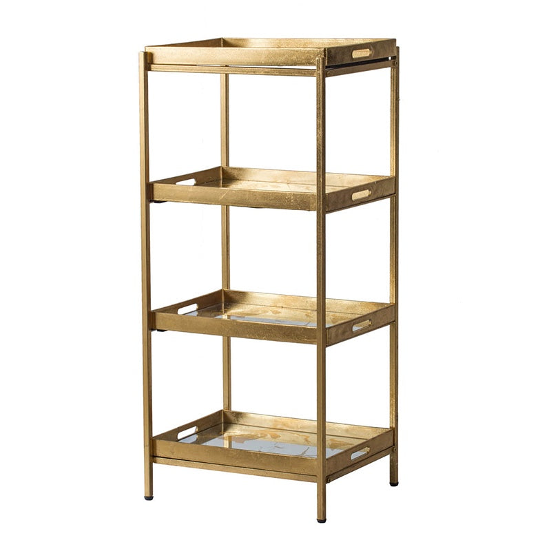 4-TIER BRASS MIRRORED SHELF