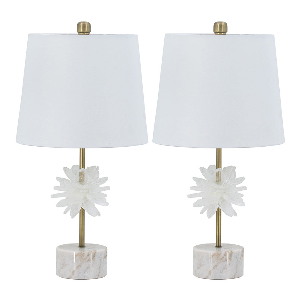 SELENITE BRASS & MARBLE LAMP 22"