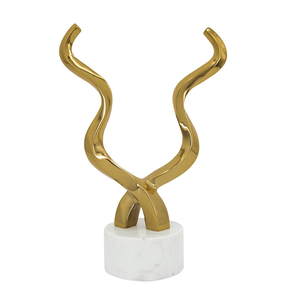 ALUMINIUM HORN SCULPTURE ON MARBLE BASE