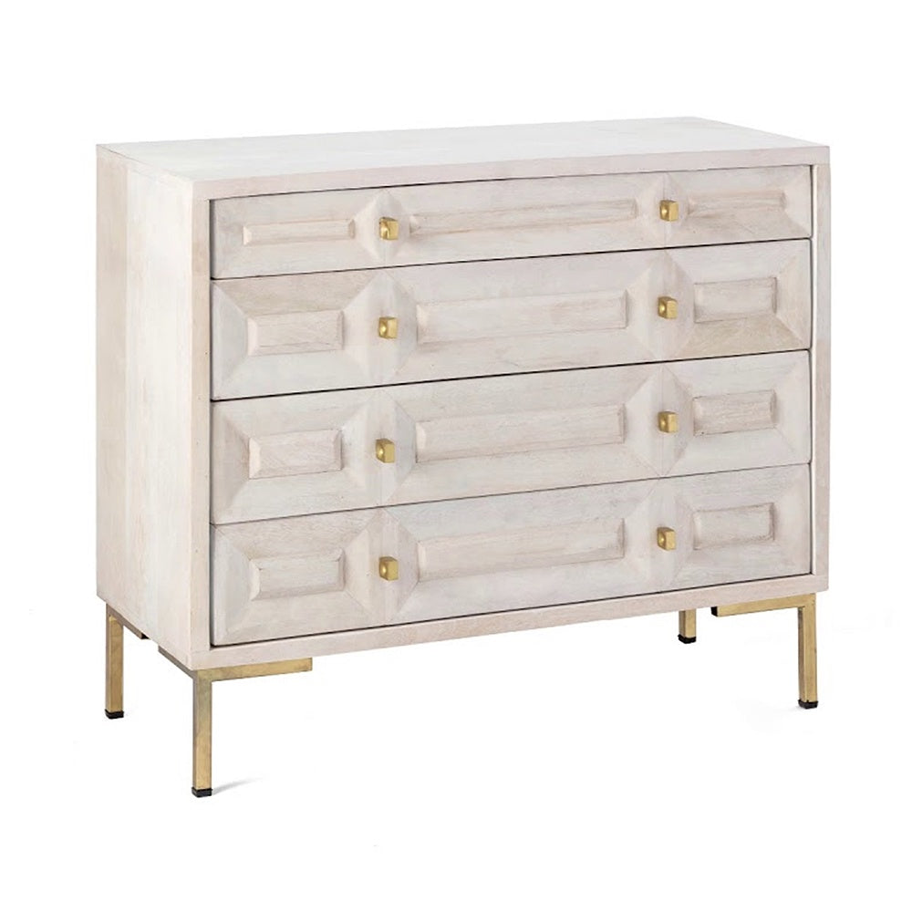 WHITE WASH CHEST WITH GOLD KNOBS