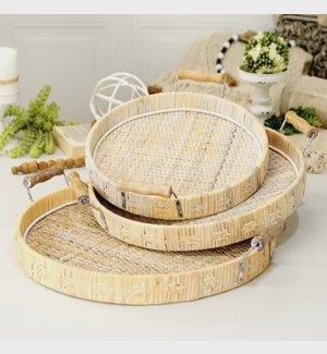 ROUND WICKER TRAY WITH HANDLES MEDIUM
