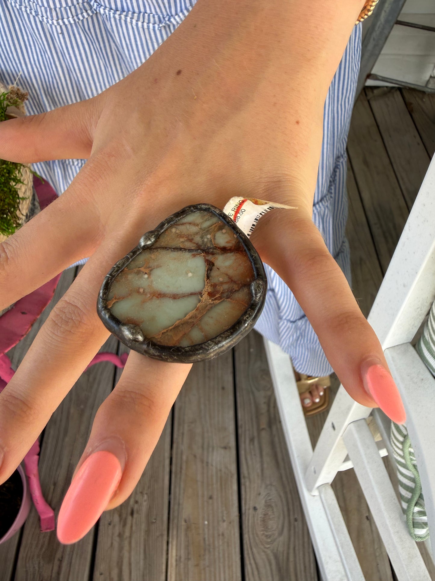 Hand Carved Bone and Agate Rings