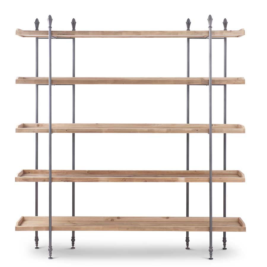 5 TIER FIR WOOD AND METAL WALL SHELF