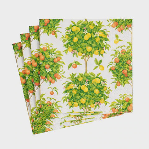 CITRUS TOPIARIES WHITE COCKTAIL NAPKINS