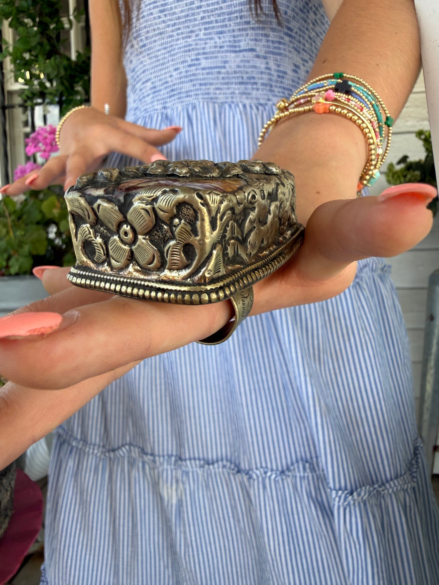 Hand Carved Bone and Agate Rings