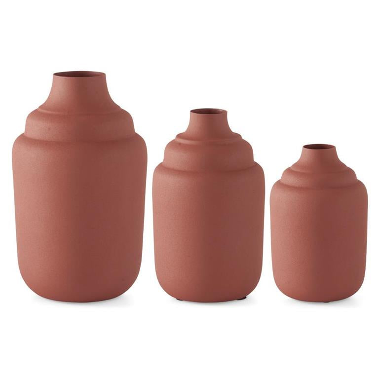 8" BURNT ORANGE MATTE METAL VASE