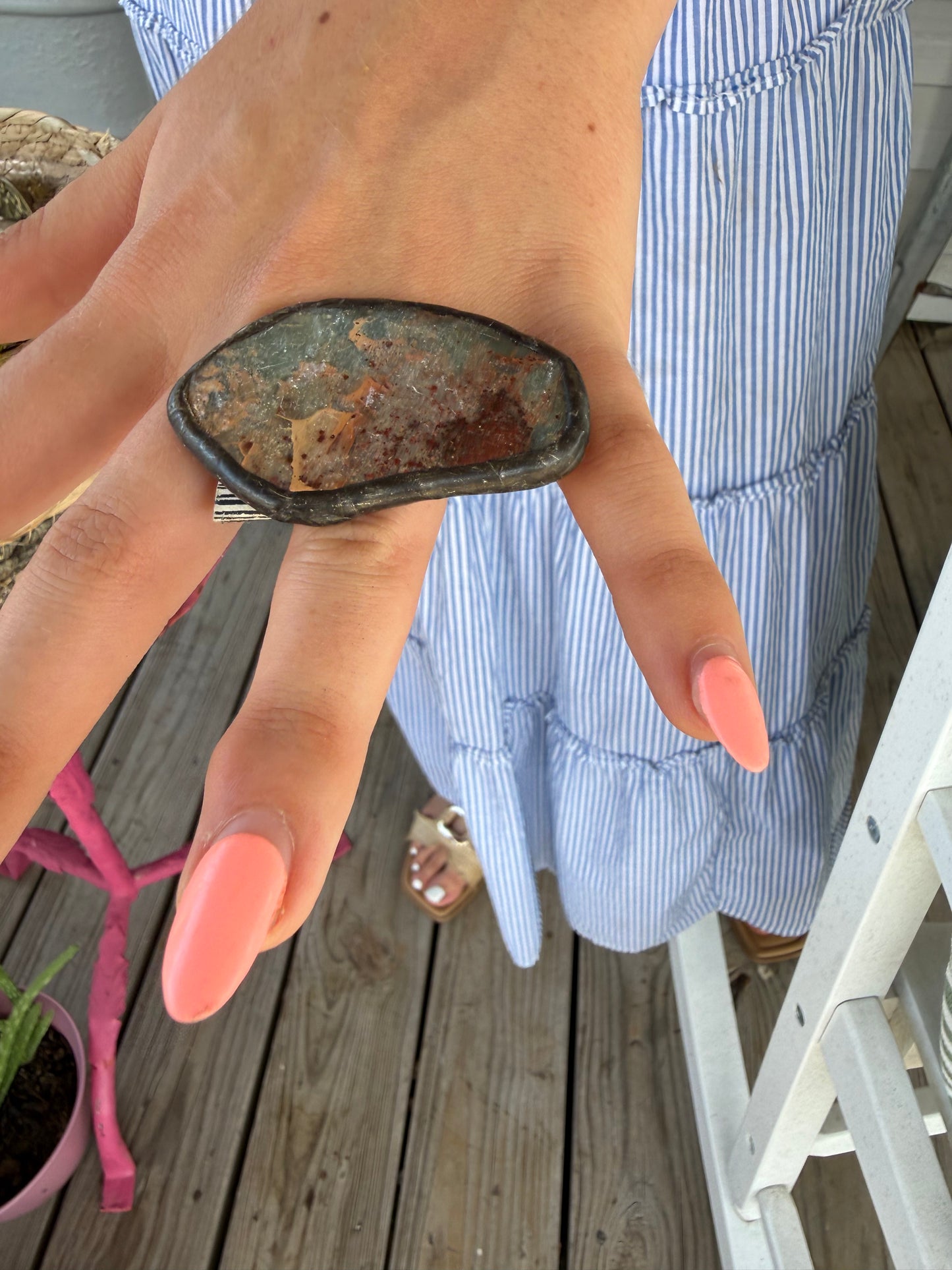 Hand Carved Bone and Agate Rings