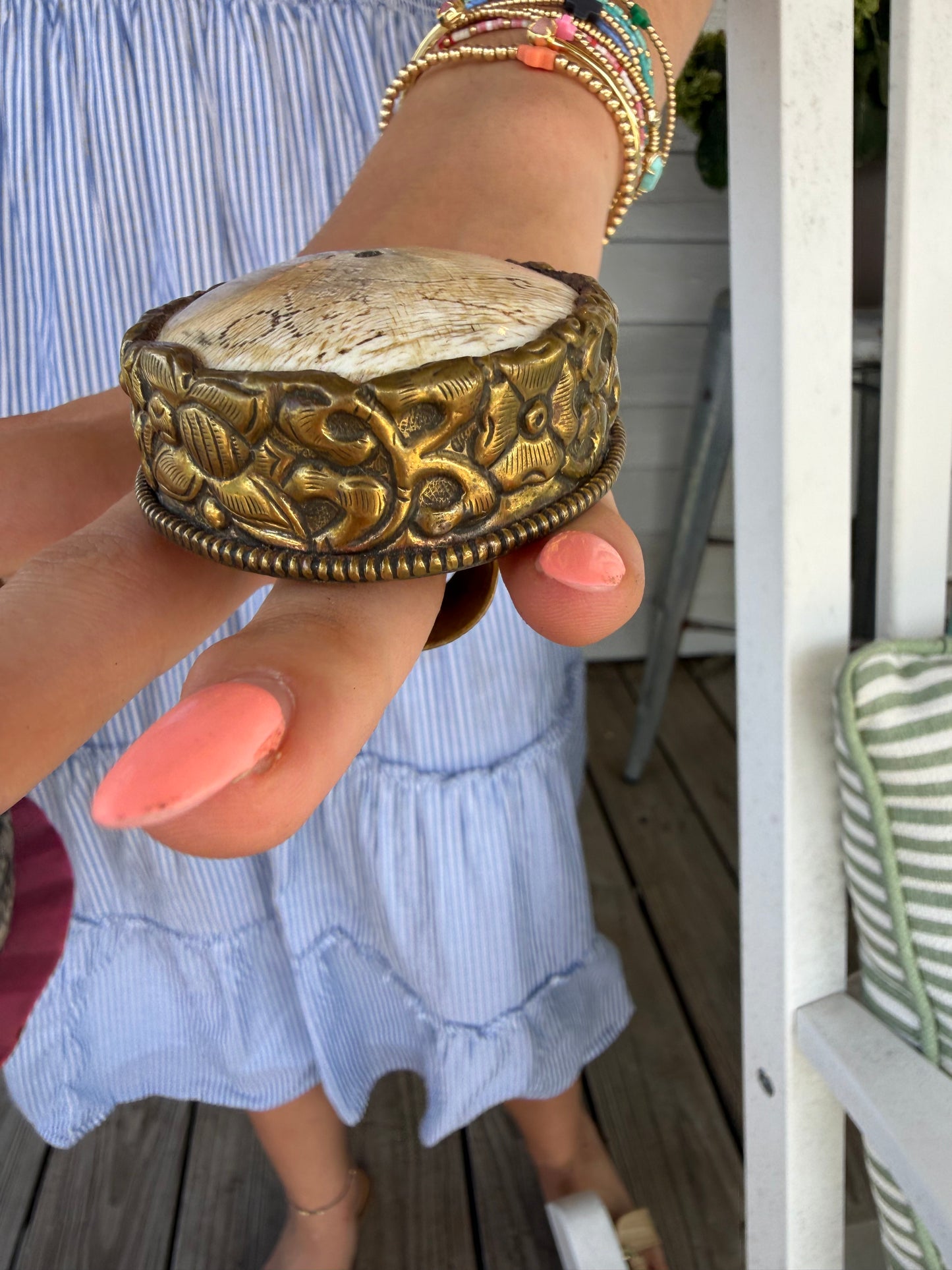 Hand Carved Bone and Agate Rings