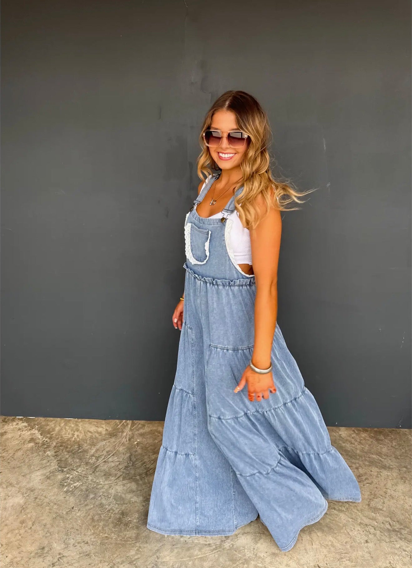 Boho & Lace Denim Overalls Stretch Denim