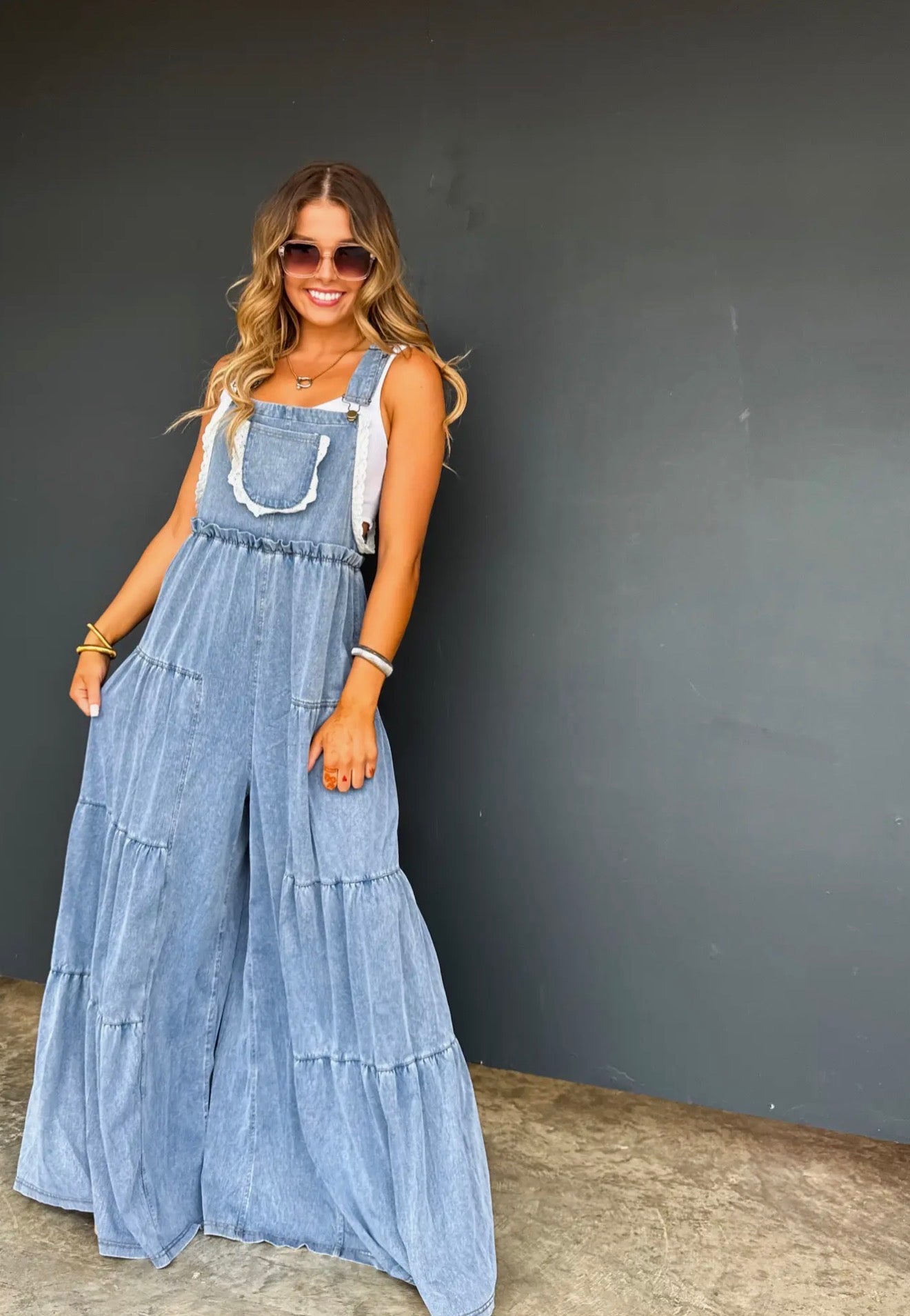 Boho & Lace Denim Overalls Stretch Denim