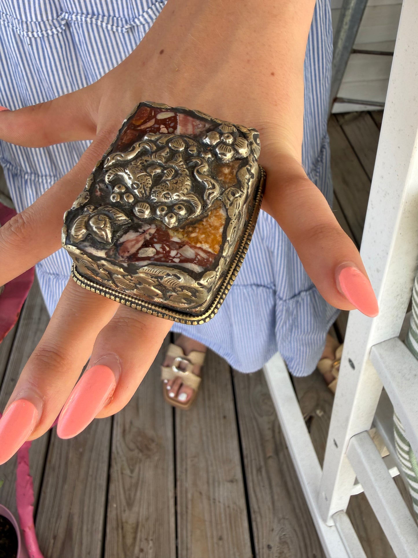 Hand Carved Bone and Agate Rings