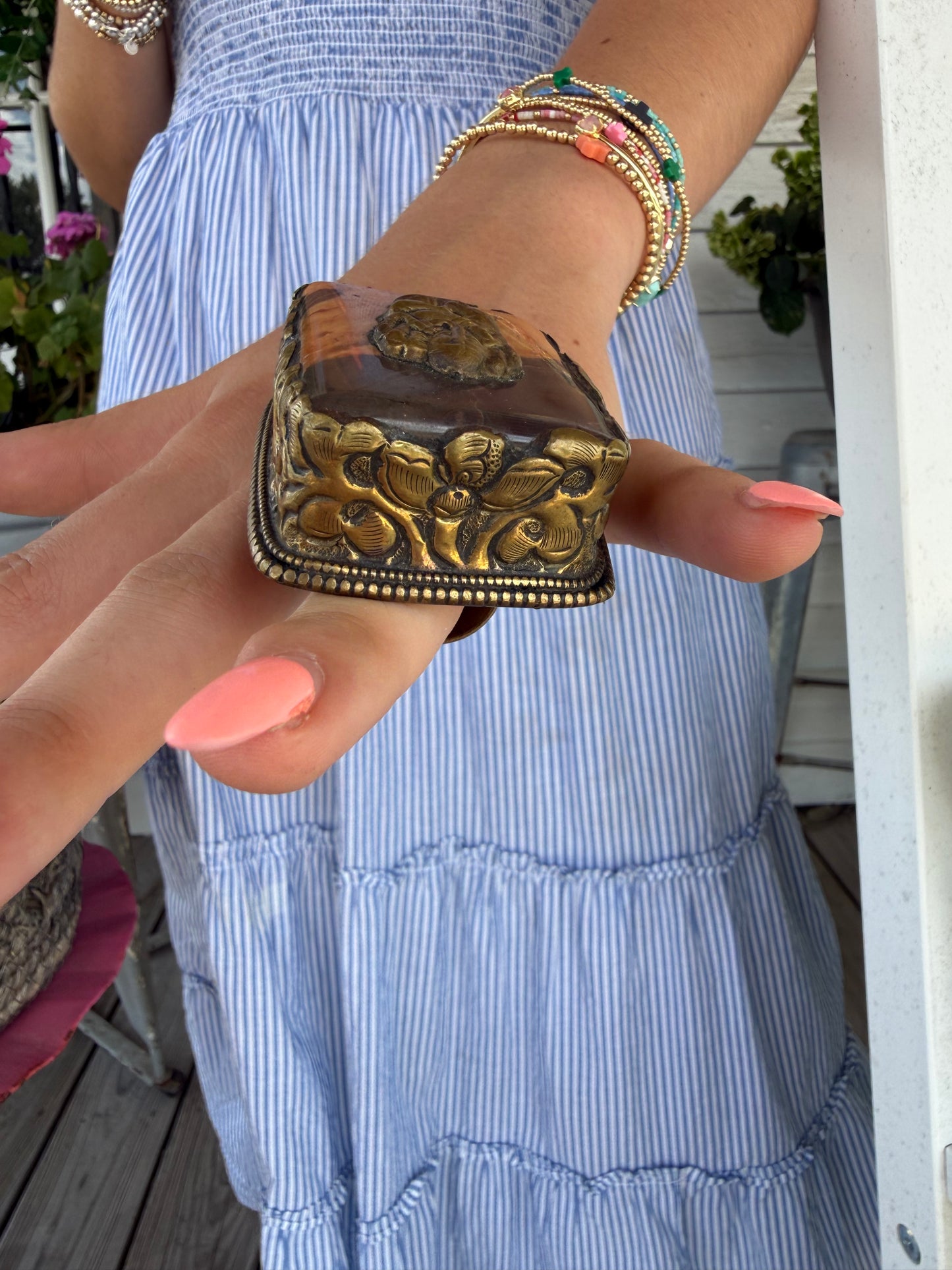 Hand Carved Bone and Agate Rings
