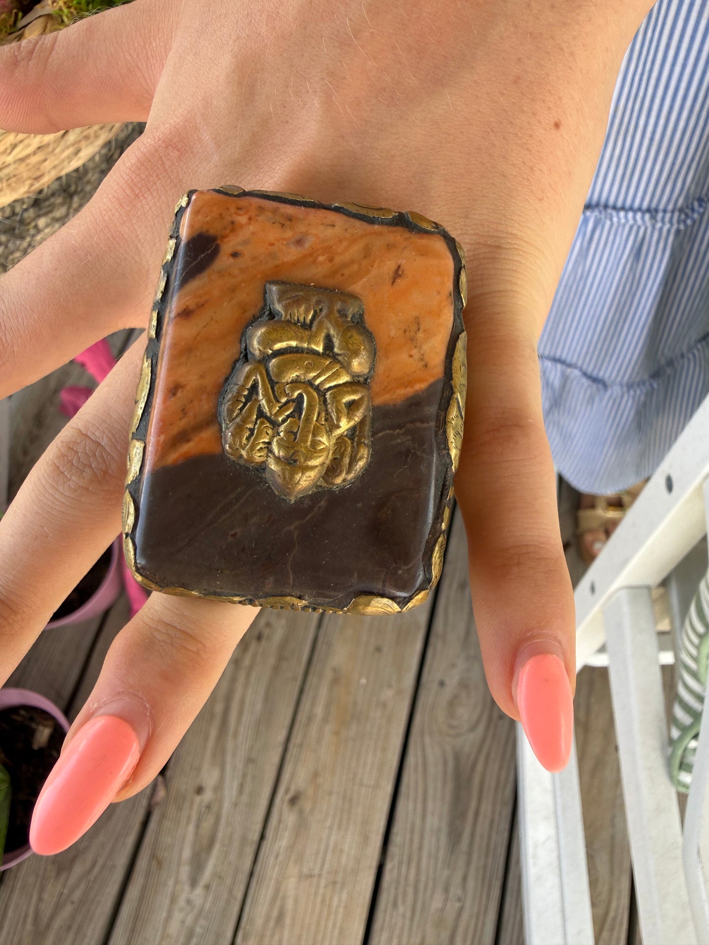 Hand Carved Bone and Agate Rings