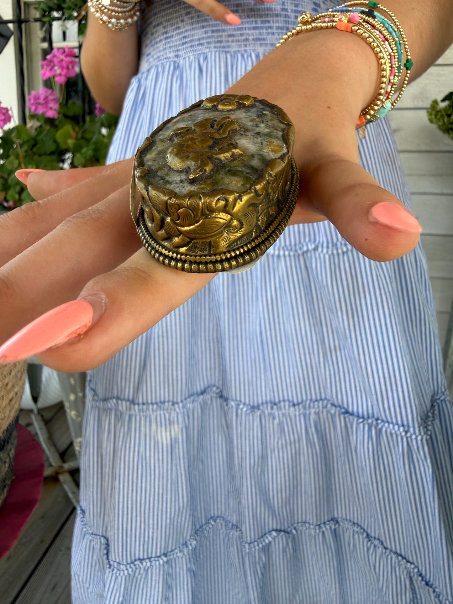 Hand Carved Bone and Agate Rings