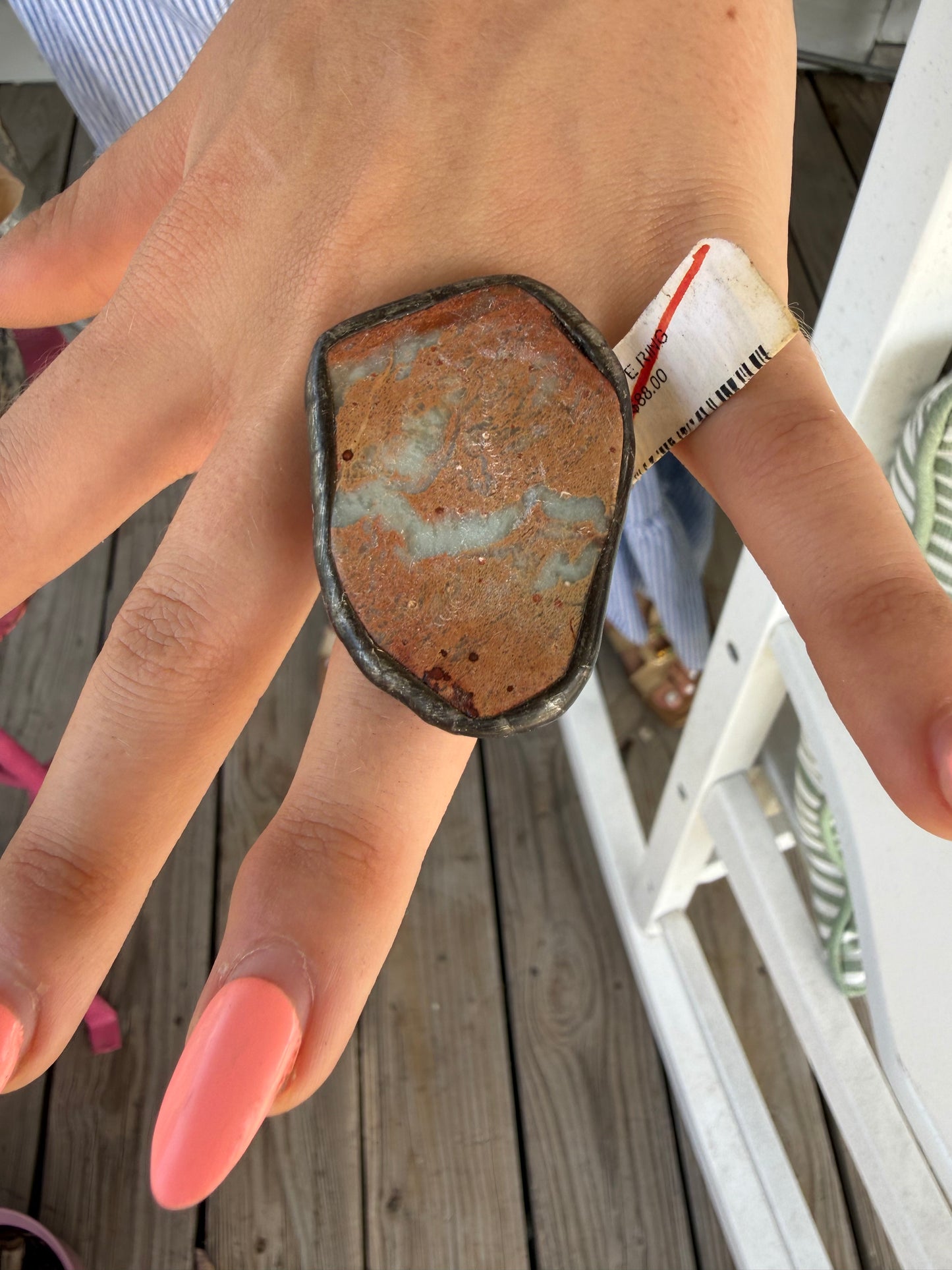 Hand Carved Bone and Agate Rings
