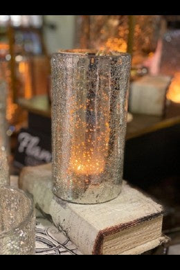 ANTIQUE SILVER CRACKLED GLASS CYLINDER