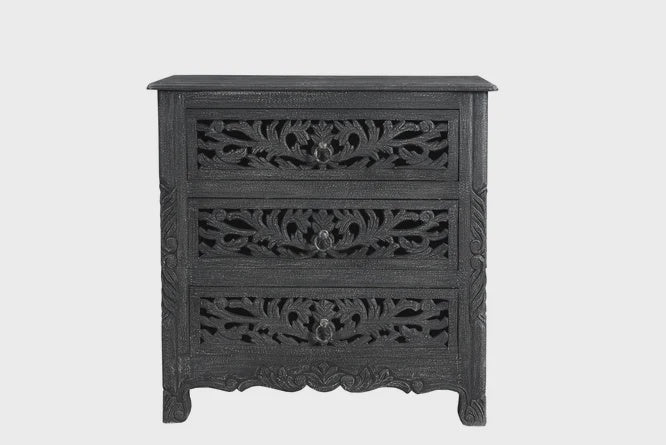 ARABELLA 3 DRAWER CARVED NIGHTSTAND
