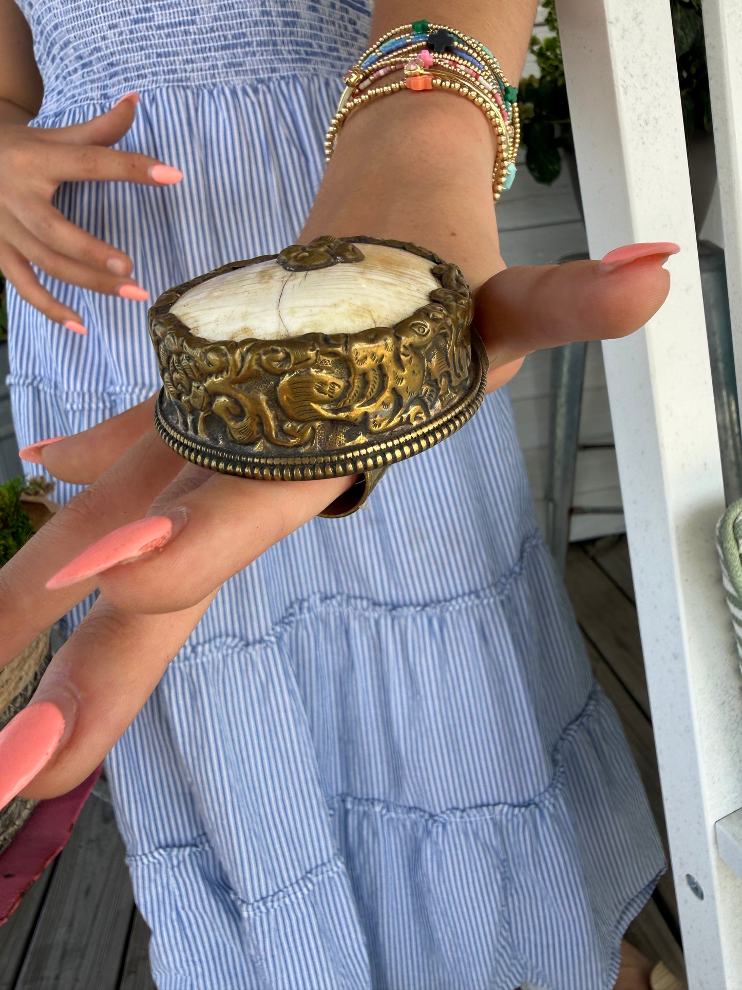 Hand Carved Bone and Agate Rings