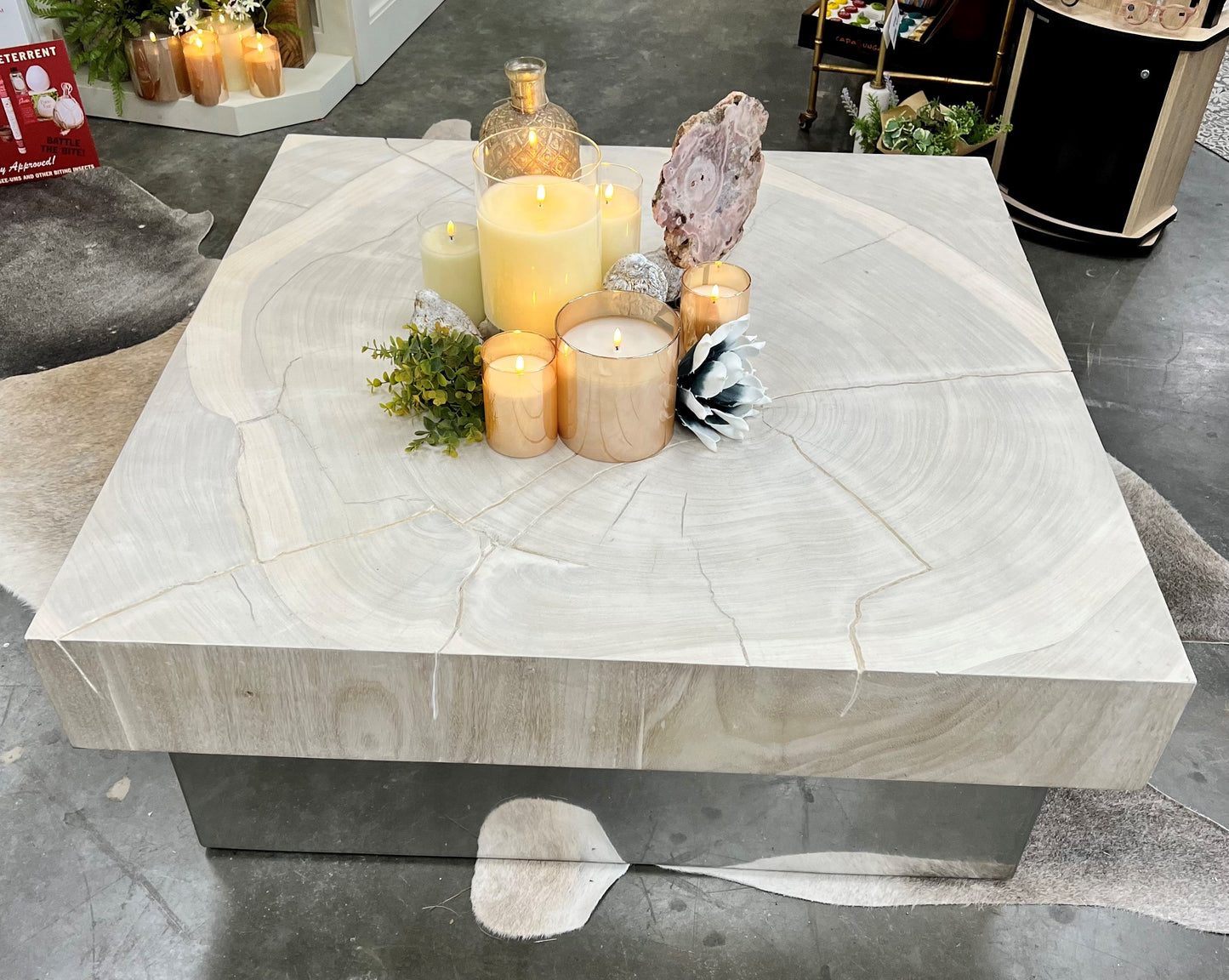 BLEACHED MILPA WOOD TOP WITH STEEL BASE COFFEE TABLE