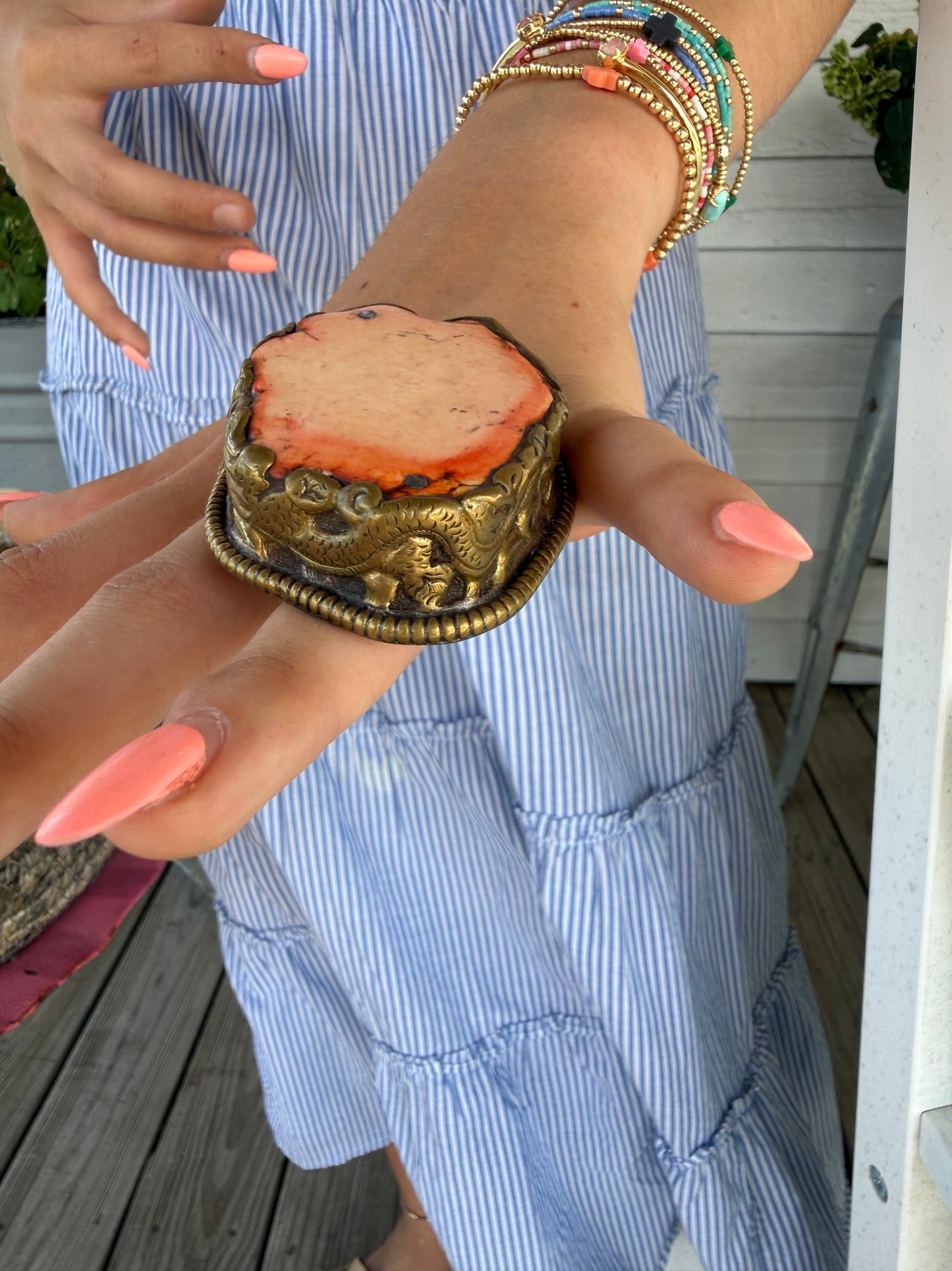 Hand Carved Bone and Agate Rings