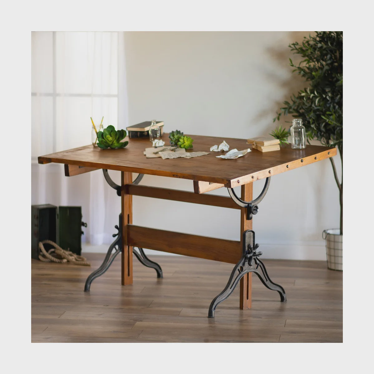 WOOD AND METAL DRAFTING TABLE