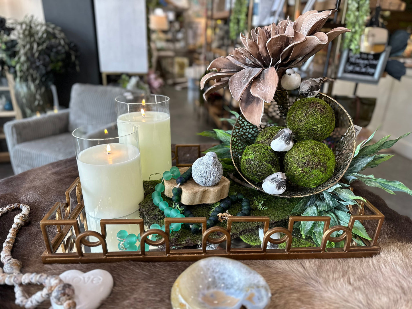 BRASS PATINA MIRRORED TRAY 27X18