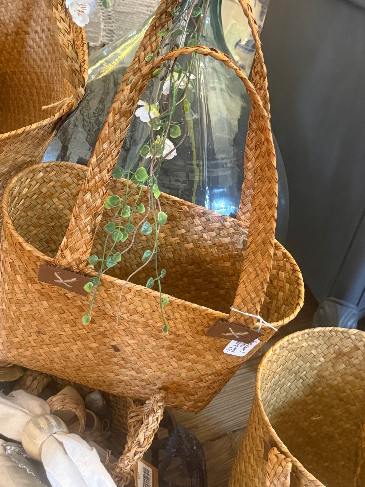 Hand Woven Straw Shoppping Basket - Med