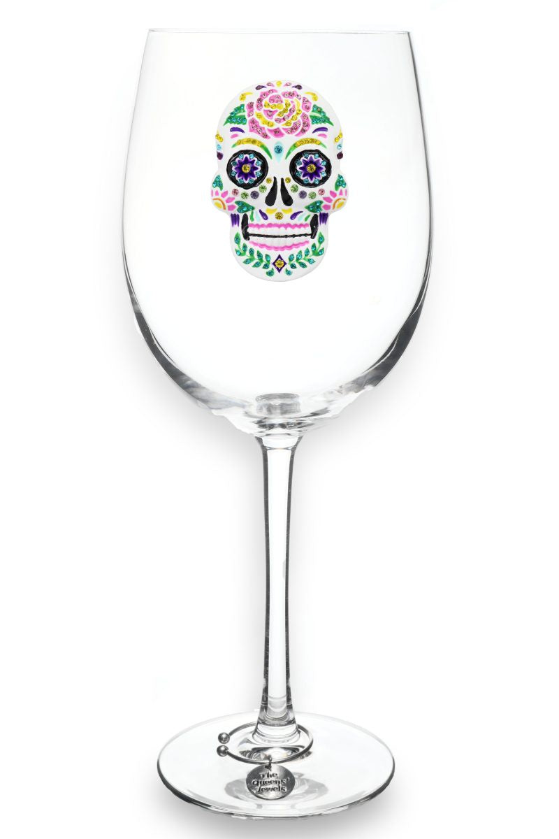 SUGAR SKULL STEMMED WINE GLASS