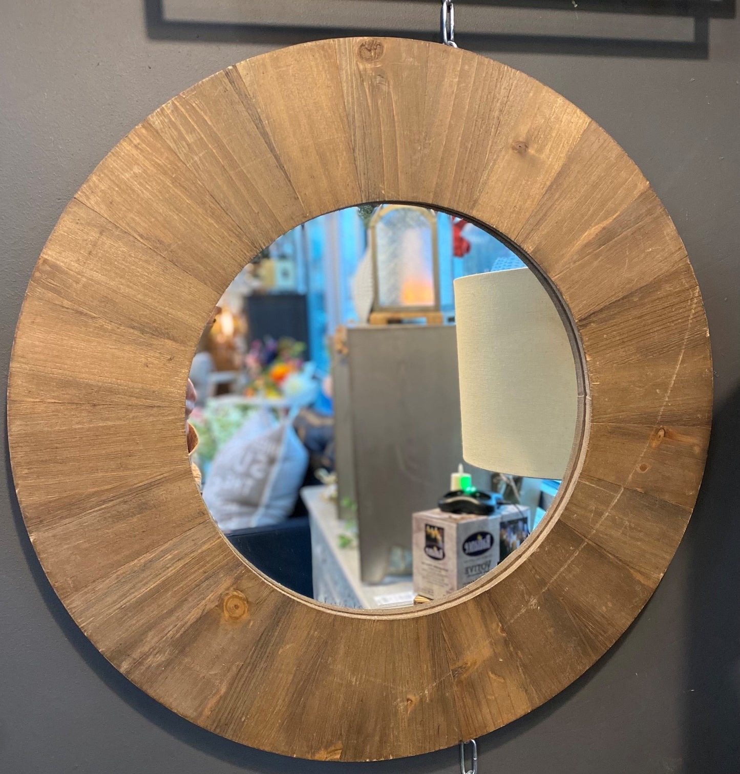 ROUND DARK WOOD MIRROR