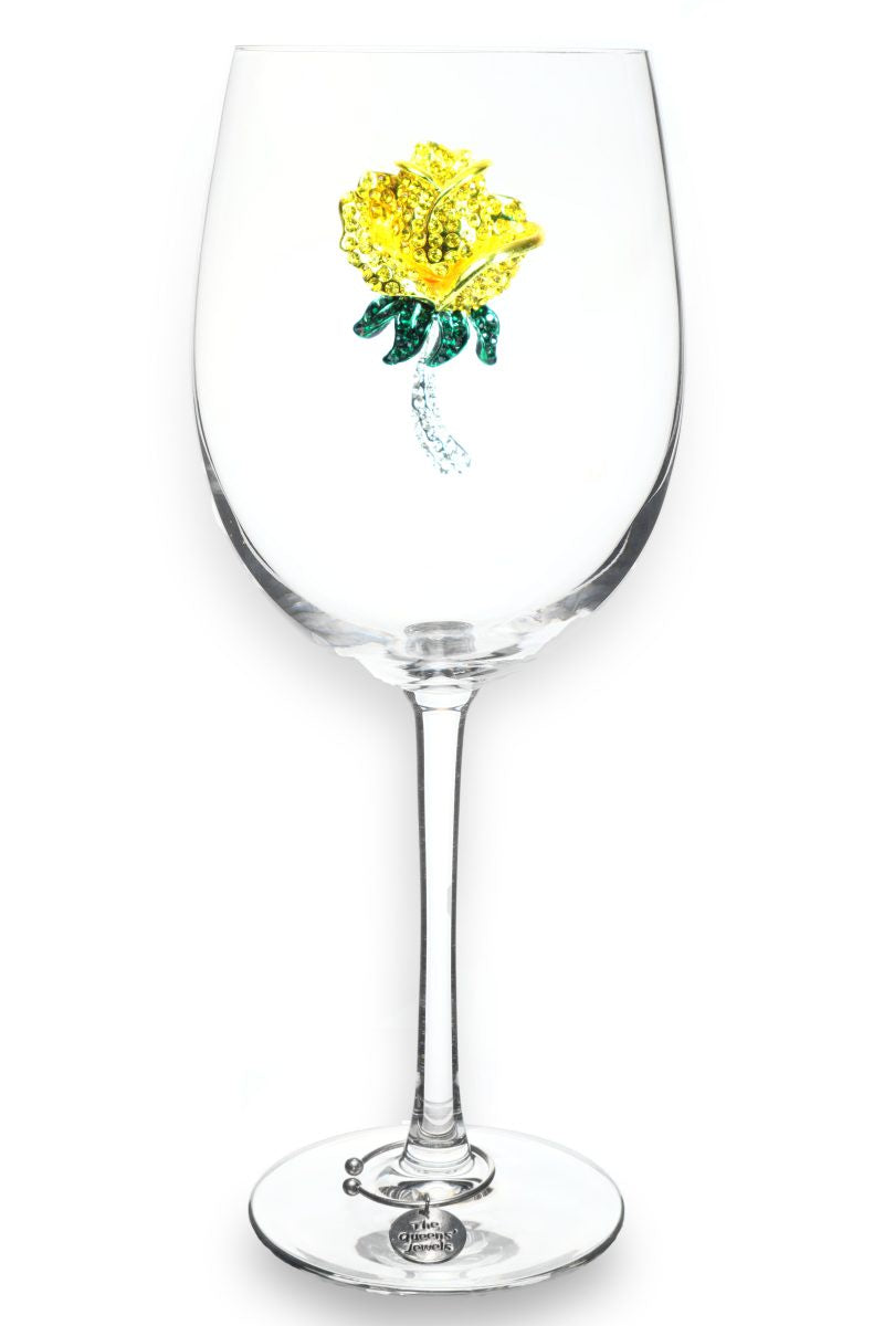 YELLOW ROSE STEMMED WINE GLASS